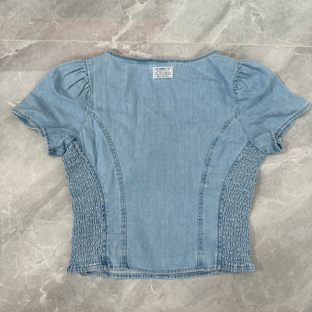 Women’s Levi’s Ophelia Short Sleeve Denim Corset Top Light Wash Cotton Small - Picture 8 of 16